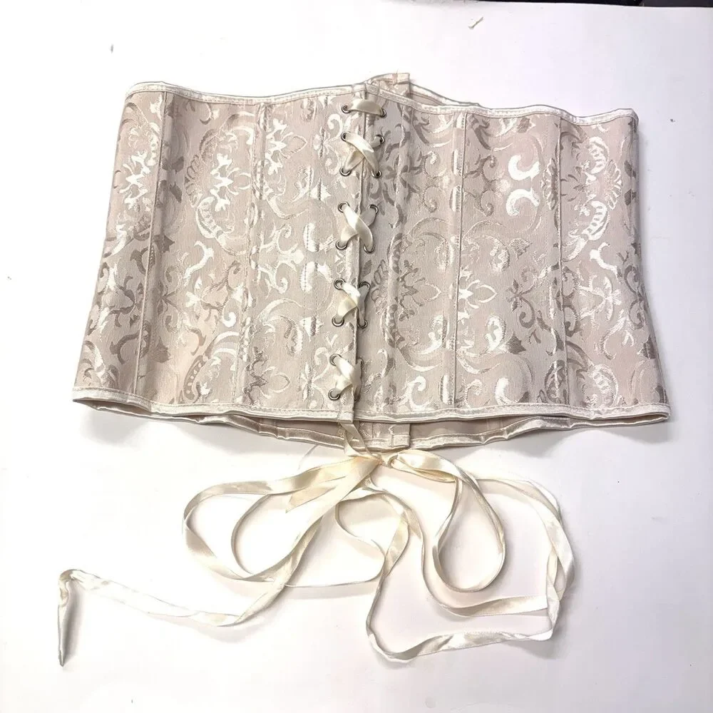 Cream Brocade Overbust Corset Waist Trainer